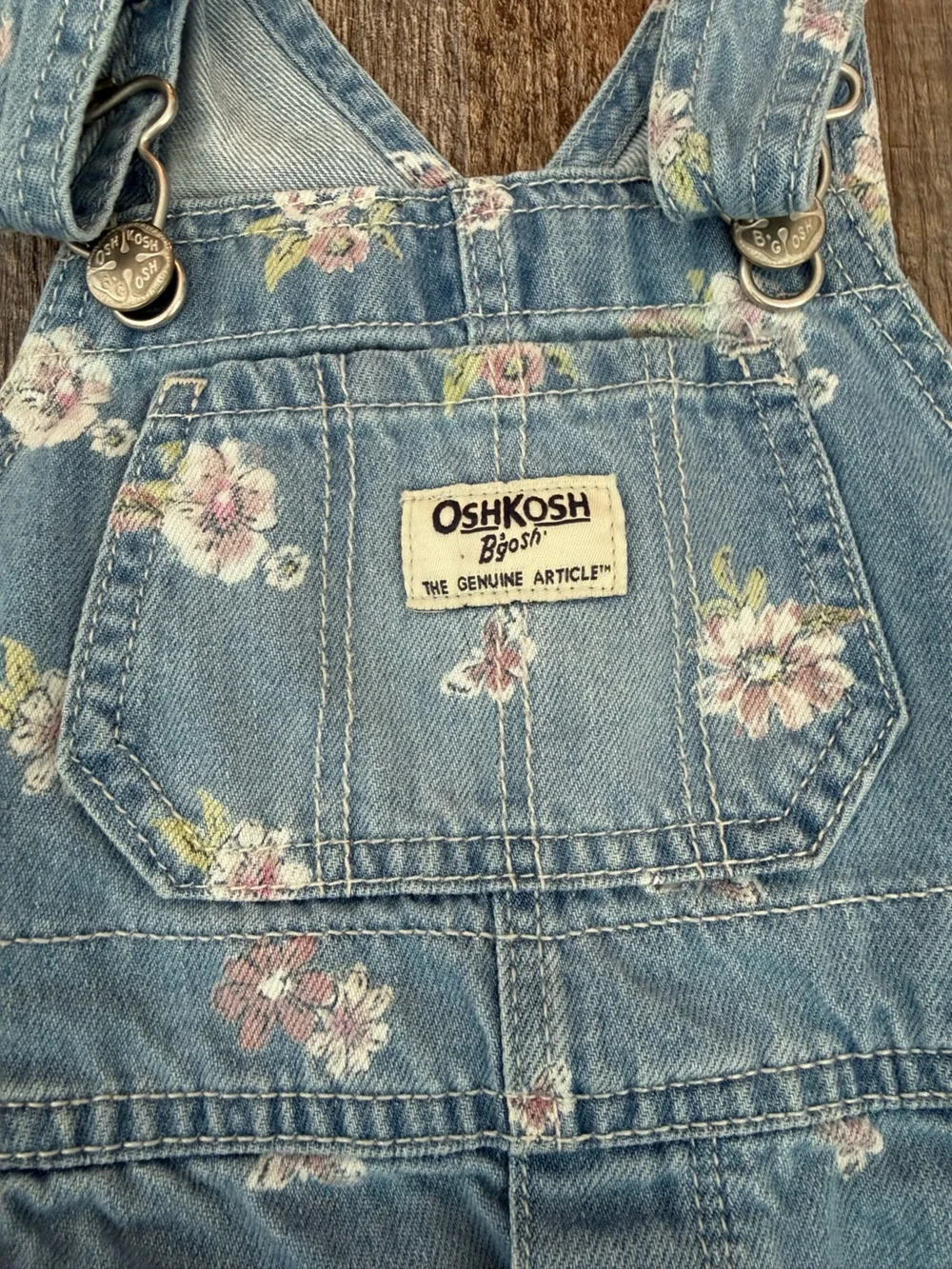 OshKosh B'gosh Light Blue Floral Denim Overall Dress 2T